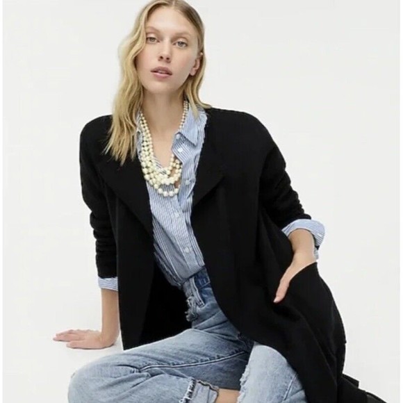 J.CREW Sweaters - J.CREW 365 Juliette Collarless Sweater Blazer In Black Size M Merino Wool Blend